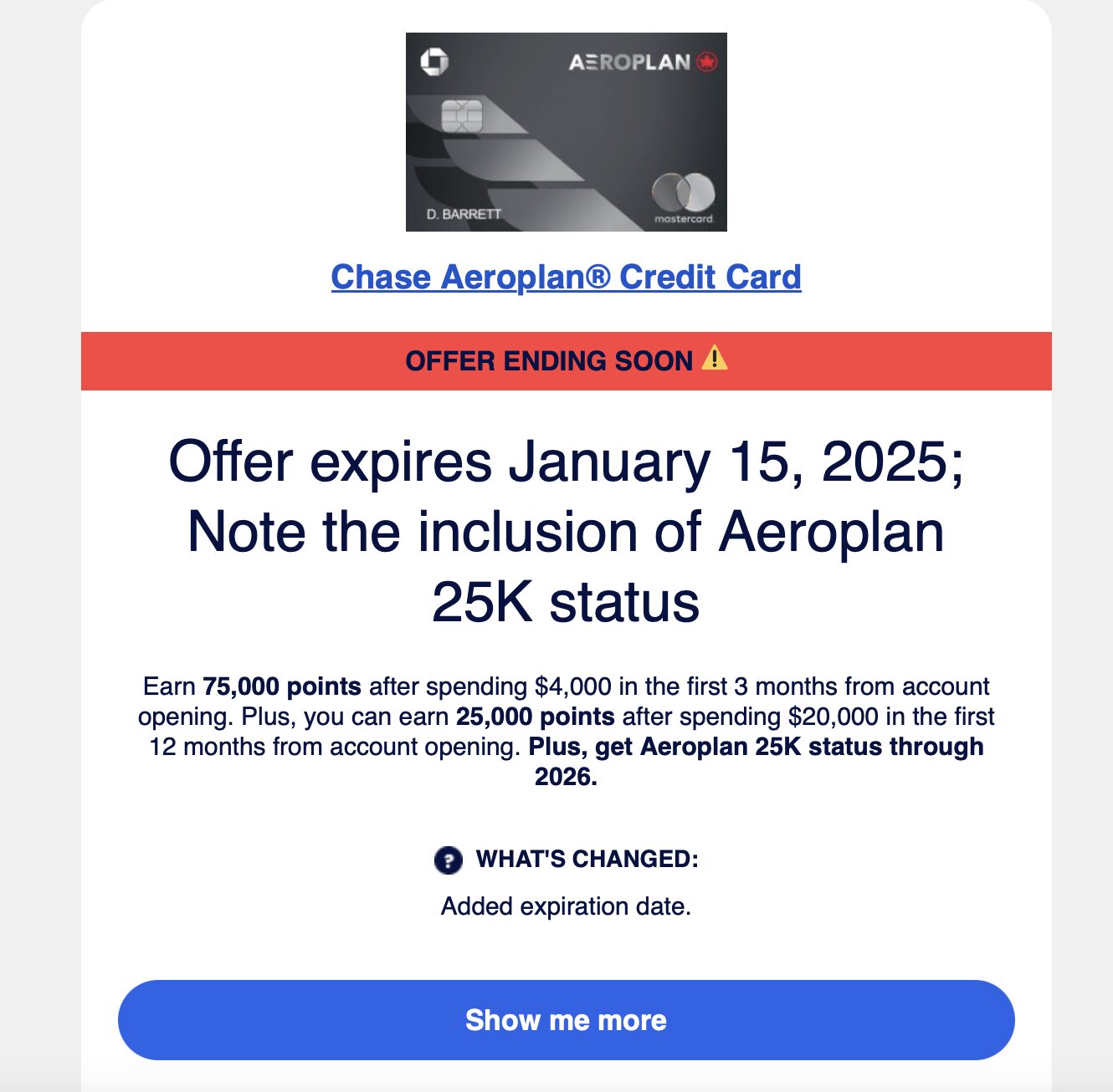 aeroplan credit card offer - ending soon